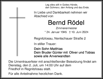 Traueranzeige von Bernd Rödel von Frankenpost