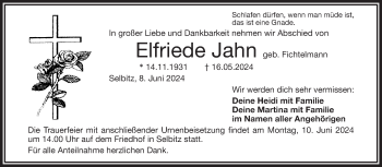 Traueranzeige von Elfriede Jahn von Frankenpost