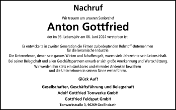 Traueranzeige von Anton Gottfried von Neue Presse Coburg