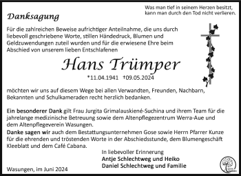 Traueranzeige von Hans Trümper von Südthüringer Presse