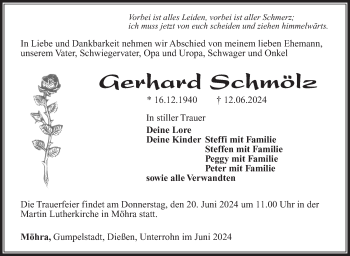 Traueranzeige von Gerhard Schmölz von Südthüringer Presse