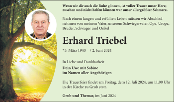 Traueranzeige von Erhard Triebel von Südthüringer Presse
