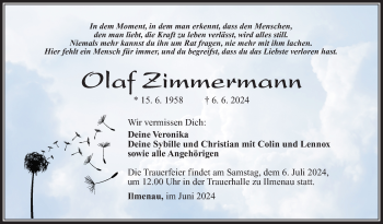Traueranzeige von Olaf Zimmermann von Südthüringer Presse