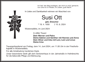 Traueranzeige von Susi Ott von Frankenpost