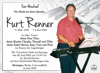 Traueranzeige von Kurt Renner von Südthüringer Presse