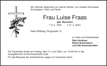 Traueranzeige von Luise Fraas von Frankenpost