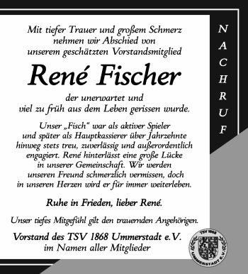 Traueranzeige von René Fischer von Südthüringer Presse