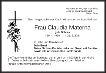 Traueranzeige von Claudia Materna von Frankenpost
