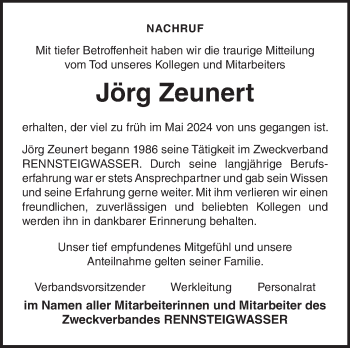 Traueranzeige von Jörg Zeunert von Südthüringer Presse