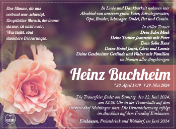 Traueranzeige von Heinz Buchheim von Südthüringer Presse