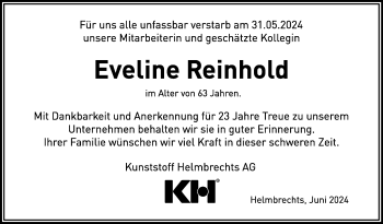 Traueranzeige von Eveline Reinhold von Frankenpost