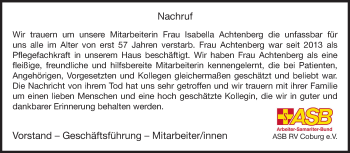 Traueranzeige von Isabella Achtenberg von Neue Presse Coburg