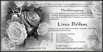 Traueranzeige von Lina Böhm von Südthüringer Presse