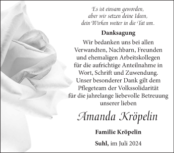 Traueranzeige von Amanda Kröpelin von Südthüringer Presse