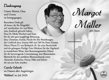 Traueranzeige von Margot Müller von Südthüringer Presse
