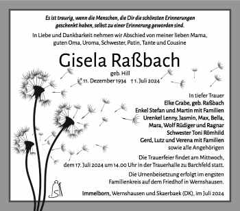 Traueranzeige von Gisela Raßbach von Südthüringer Presse