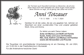 Traueranzeige von Anni Totzauer von Frankenpost