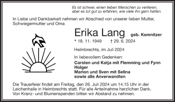 Traueranzeige von Erika Lang von Frankenpost