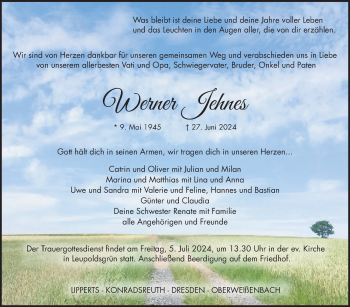 Traueranzeige von Werner Jehnes von Frankenpost