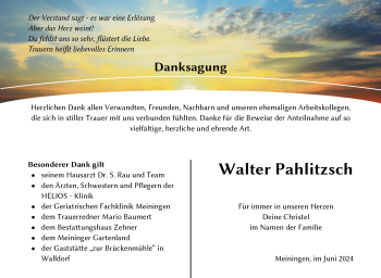 Traueranzeige von Walter Pahlitzsch von Südthüringer Presse
