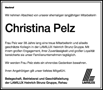 Traueranzeige von Christina Pelz von Frankenpost