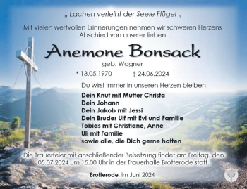 Traueranzeige von Anemone Bonsack von Südthüringer Presse