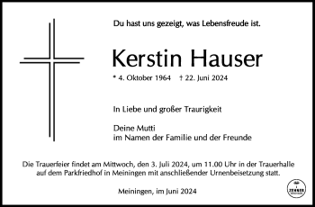 Traueranzeige von Kerstin Hauser von Südthüringer Presse