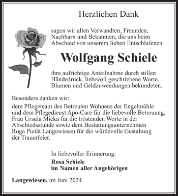 Traueranzeige von Wolfgang Schiele von Südthüringer Presse
