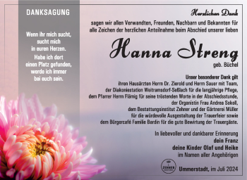 Traueranzeige von Hanna Streng von Südthüringer Presse