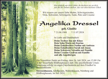 Traueranzeige von Angelika Dressel von Südthüringer Presse