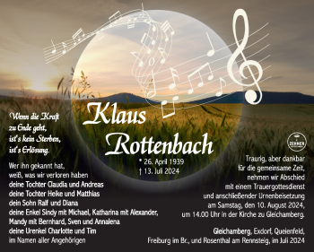 Traueranzeige von Klaus Rottenbach von Südthüringer Presse