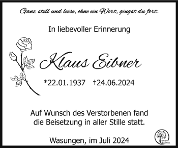 Traueranzeige von Klaus Eibner von Südthüringer Presse