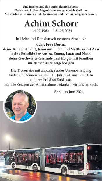 Traueranzeige von Achim Schorr von Südthüringer Presse