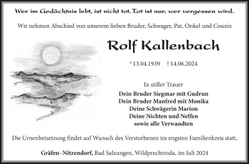 Traueranzeige von Rolf Kallenbach von Südthüringer Presse