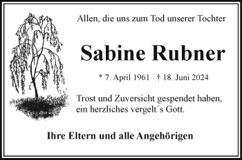 Traueranzeige von Sabine Rubner von Frankenpost