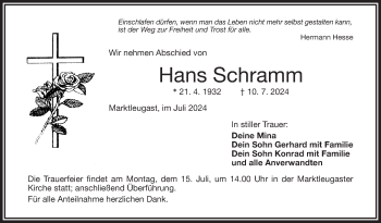 Traueranzeige von Hans Schramm von Frankenpost