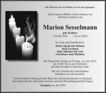Traueranzeige von Marion Sesselmann von Südthüringer Presse