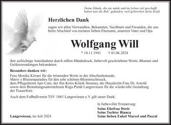 Traueranzeige von Wolfgang Will von Südthüringer Presse