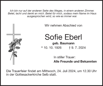 Traueranzeige von Sofie Eberl von Frankenpost