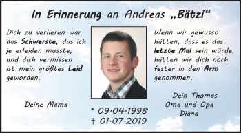 Traueranzeige von Andreas  von Neue Presse Coburg