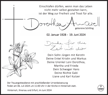 Traueranzeige von Dorothea Amarell von Südthüringer Presse