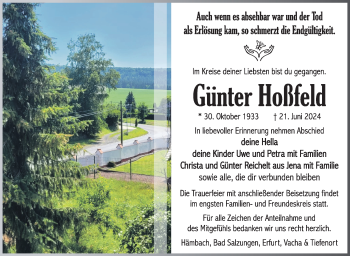 Traueranzeige von Günter Hoßfeld von Südthüringer Presse