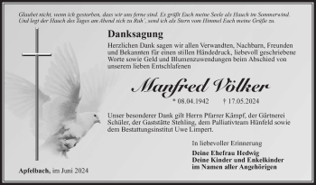 Traueranzeige von Manfred Völker von Südthüringer Presse