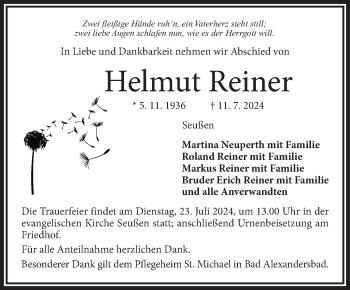 Traueranzeige von Helmut Reiner von Frankenpost
