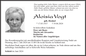 Traueranzeige von Aloisia Vogt von Südthüringer Presse
