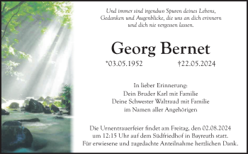 Traueranzeige von Georg Bernet von Frankenpost