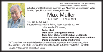 Traueranzeige von Max Müller von Frankenpost
