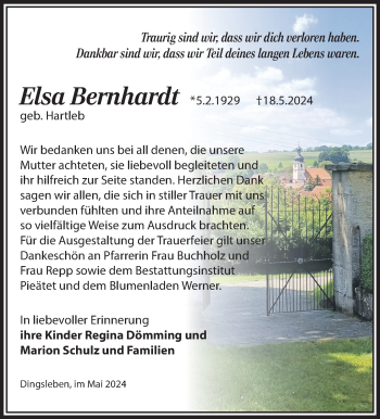 Traueranzeige von Elsa Bernhardt von Südthüringer Presse