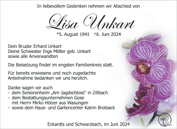 Traueranzeige von Lisa Unkart von Südthüringer Presse
