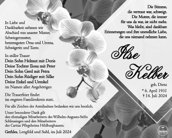 Traueranzeige von Ilse Kelber von Südthüringer Presse